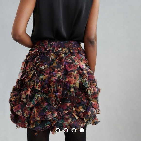 Anthropologie Geisha Designs Paras and Shalini Ruffled Mini Skirt 6 Black Motif - Picture 3 of 4